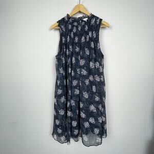 Joie Blue Floral Trapeze Dress Size‎ L Sleeveless Mini High Neck Festival Lined